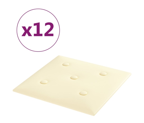 vidaXL Paneles de pared 12 uds cuero sintético crema 30x30 cm 1,08 m²