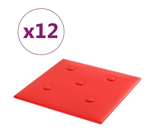 Paneles de pared 12 uds cuero sintético rojo 30x30 cm 1,08 m²