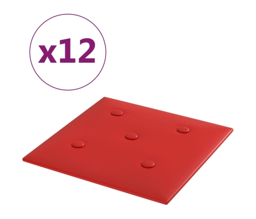 Paneles pared 12 uds cuero sintético rojo tinto 30x30 cm 1,08m²