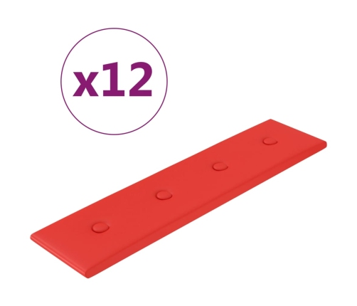 Paneles de pared 12 uds cuero sintético rojo 60x15 cm 1,08 m²