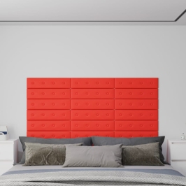 Paneles de pared 12 uds cuero sintético rojo 60x15 cm 1,08 m²