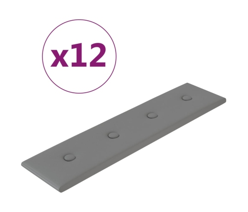 vidaXL Paneles de pared 12 uds cuero sintético gris 60x15 cm 1,08 m²