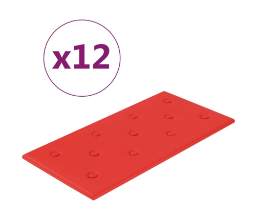 vidaXL Paneles de pared 12 uds cuero PE rojo 60x30 cm 2,16 m²