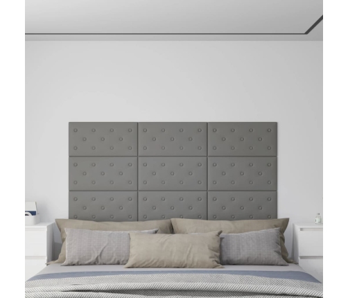 Paneles de pared 12 uds cuero sintético gris 60x30 cm 2,16 m²