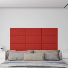 Paneles de pared 12 uds cuero PE rojo tinto 60x30 cm 2,16 m²