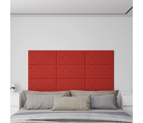 Paneles de pared 12 uds cuero PE rojo tinto 60x30 cm 2,16 m²