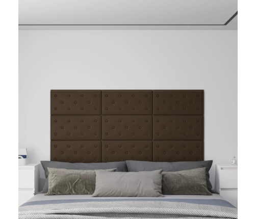 Paneles de pared 12 uds cuero sintético marrón 60x30 cm 2,16 m²