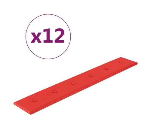 Paneles de pared 12 uds cuero sintético rojo 90x15 cm 1,62 m²