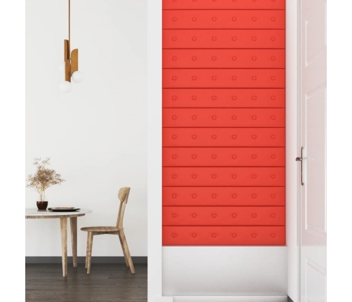 Paneles de pared 12 uds cuero sintético rojo 90x15 cm 1,62 m²