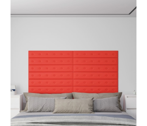 Paneles de pared 12 uds cuero sintético rojo 90x15 cm 1,62 m²