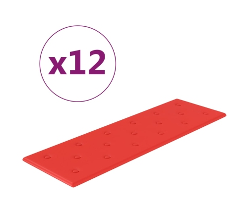 Paneles de pared 12 uds cuero sintético rojo 90x30 cm 3,24 m²