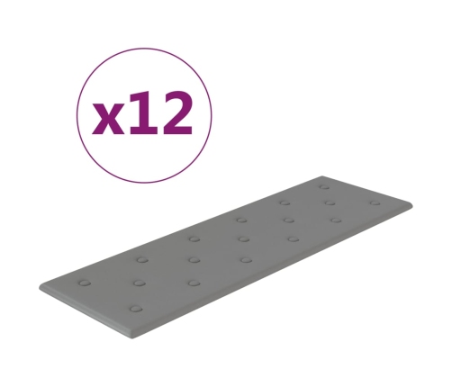 vidaXL Paneles de pared 12 uds cuero sintético gris 90x30 cm 3,24 m²