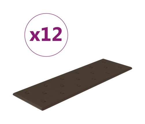 Paneles de pared 12 uds cuero sintético marrón 90x30 cm 3,24 m²