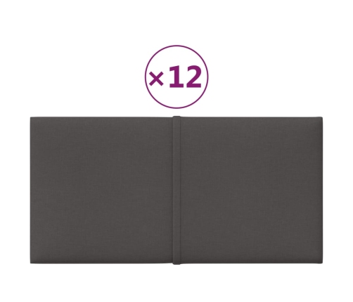 Paneles de pared 12 uds tela gris oscuro 30x15 cm 0,54 m²