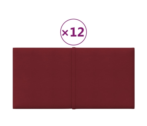 Paneles de pared 12 uds tela rojo tinto 30x15 cm 0,54 m²