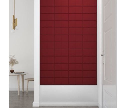 Paneles de pared 12 uds tela rojo tinto 30x15 cm 0,54 m²