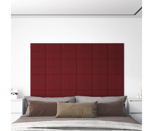 Paneles de pared 12 uds tela rojo tinto 30x15 cm 0,54 m²