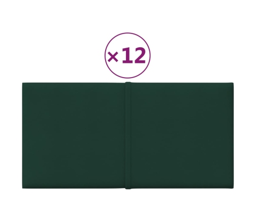 vidaXL Paneles de pared 12 uds tela verde oscuro 30x15 cm 0,54 m²