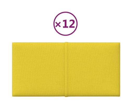 vidaXL Paneles de pared 12 uds tela amarillo claro 30x15 cm 0,54 m²