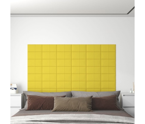 vidaXL Paneles de pared 12 uds tela amarillo claro 30x15 cm 0,54 m²