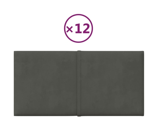 vidaXL Paneles de pared 12 uds terciopelo gris oscuro 30x15 cm 0,54 m²