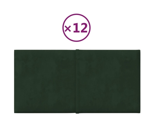 vidaXL Paneles de pared 12 uds terciopelo verde oscuro 30x15cm 0,54 m²