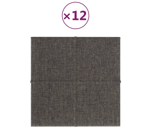 vidaXL Paneles de pared 12 uds tela gris oscuro 30x30 cm 1,08 m²