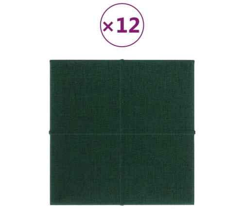 vidaXL Paneles de pared 12 uds tela verde oscuro 30x30 cm 1,08m²