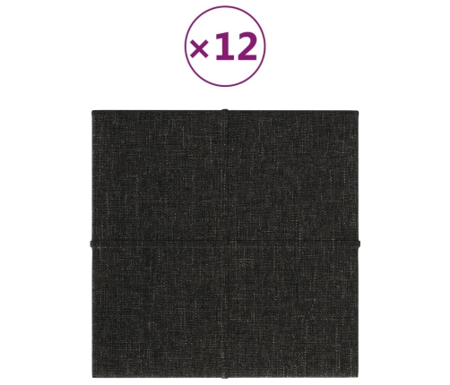 vidaXL Paneles de pared 12 uds tela negro 30x30 cm 1,08 m²