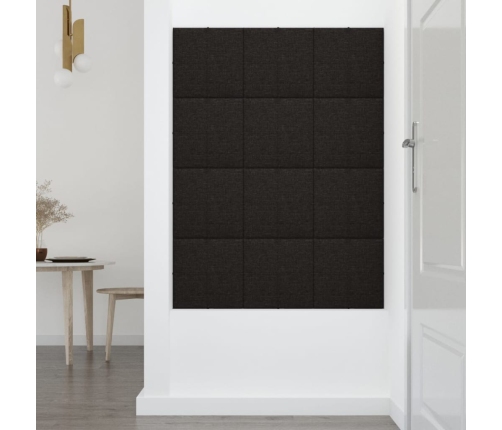 vidaXL Paneles de pared 12 uds tela negro 30x30 cm 1,08 m²