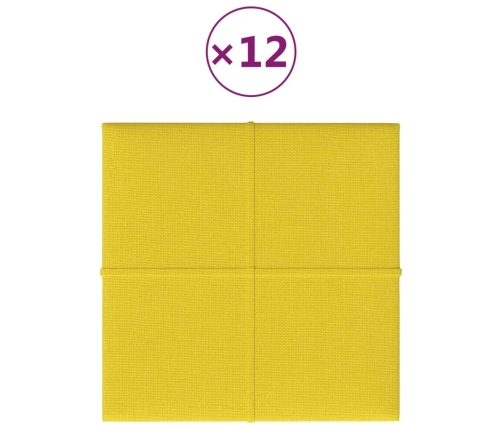 vidaXL Paneles de pared 12 uds tela amarillo claro 30x30 cm 1,08 m²