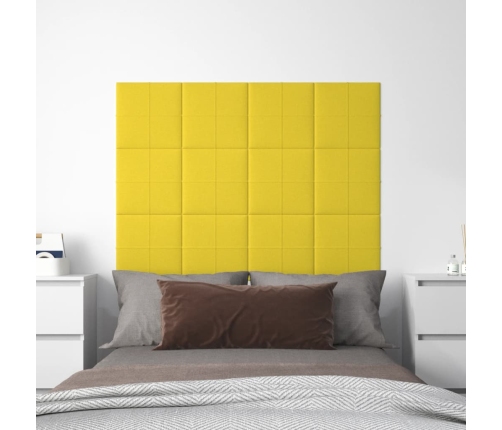 vidaXL Paneles de pared 12 uds tela amarillo claro 30x30 cm 1,08 m²