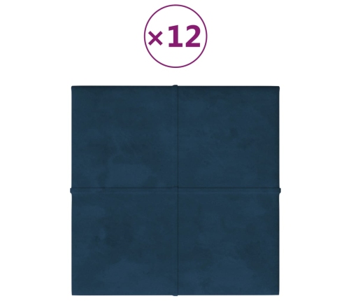 vidaXL Paneles de pared 12 uds terciopelo azul 30x30 cm 1,08 m²