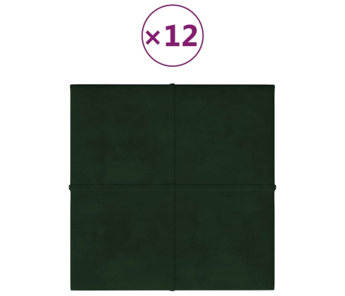 Paneles de pared 12 uds terciopelo verde oscuro 30x30 cm 1,08m²