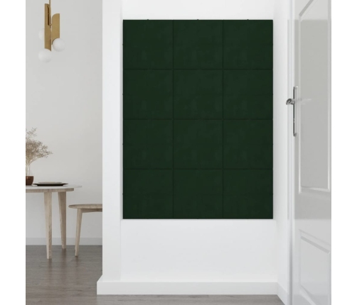 Paneles de pared 12 uds terciopelo verde oscuro 30x30 cm 1,08m²