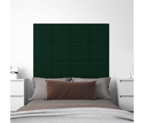 Paneles de pared 12 uds terciopelo verde oscuro 30x30 cm 1,08m²