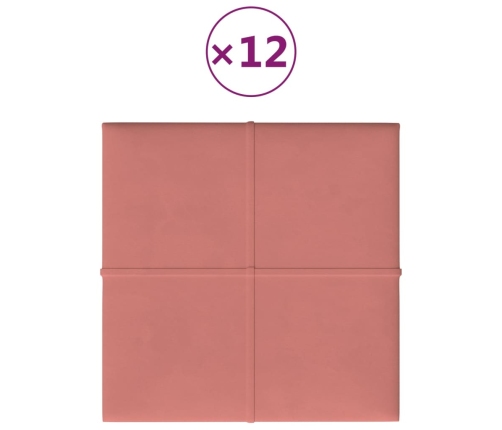 vidaXL Paneles de pared 12 uds terciopelo rosa 30x30 cm 1,08 m²