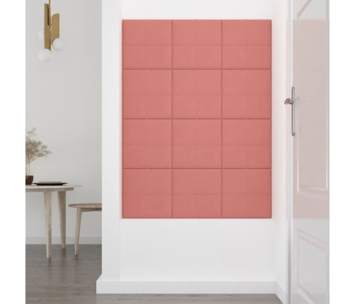 vidaXL Paneles de pared 12 uds terciopelo rosa 30x30 cm 1,08 m²