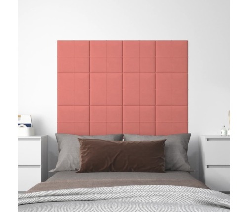 vidaXL Paneles de pared 12 uds terciopelo rosa 30x30 cm 1,08 m²