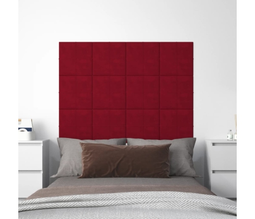 Paneles de pared 12 uds terciopelo rojo tinto 30x30 cm 1,08 m²