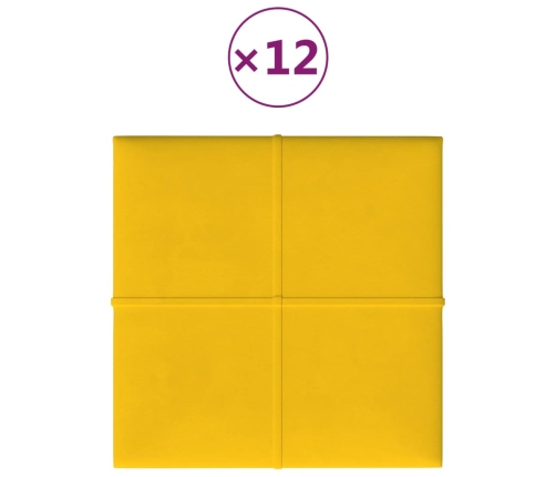 Paneles de pared 12 uds terciopelo amarillo 30x30 cm 1,08 m²