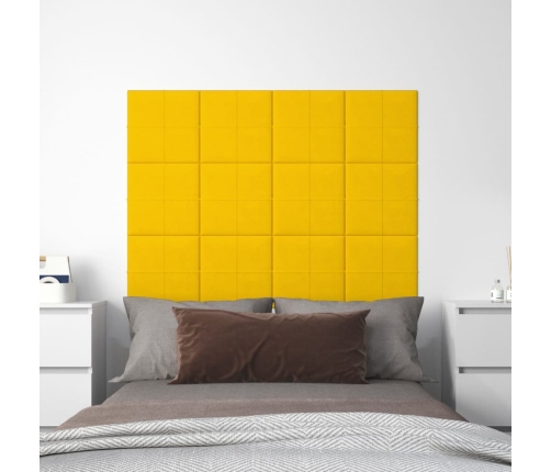 Paneles de pared 12 uds terciopelo amarillo 30x30 cm 1,08 m²