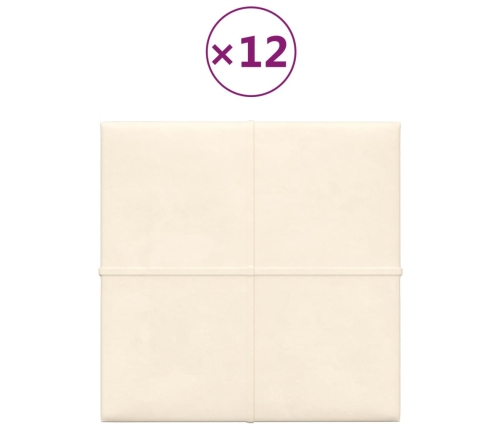 Paneles de pared 12 uds terciopelo crema 30x30 cm 1,08 m²