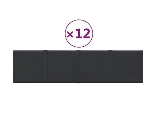 Paneles de pared 12 uds tela negro 60x15 cm 1,08 m²