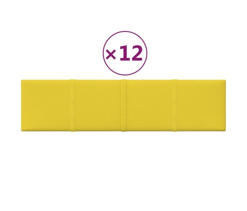 vidaXL Paneles de pared 12 uds tela amarillo claro 60x15 cm 1,08 m²