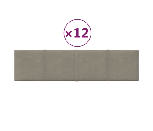 Paneles de pared 12 uds terciopelo gris claro 60x15 cm 1,08 m²