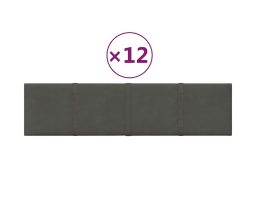 Paneles de pared 12 uds terciopelo gris oscuro 60x15 cm 1,08 m²