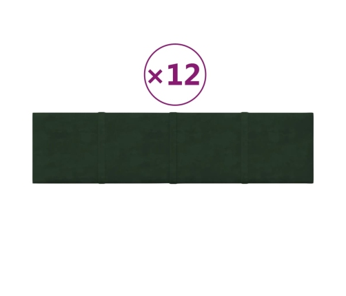 vidaXL Paneles de pared 12 uds terciopelo verde oscuro 60x15 cm 1,08m²