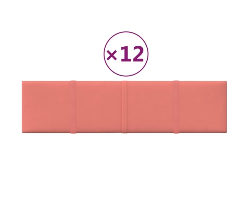 Paneles de pared 12 uds terciopelo rosa 60x15 cm 1,08 m²