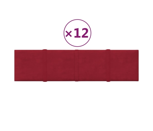 Paneles de pared 12 uds terciopelo rojo tinto 60x15 cm 1,08 m²